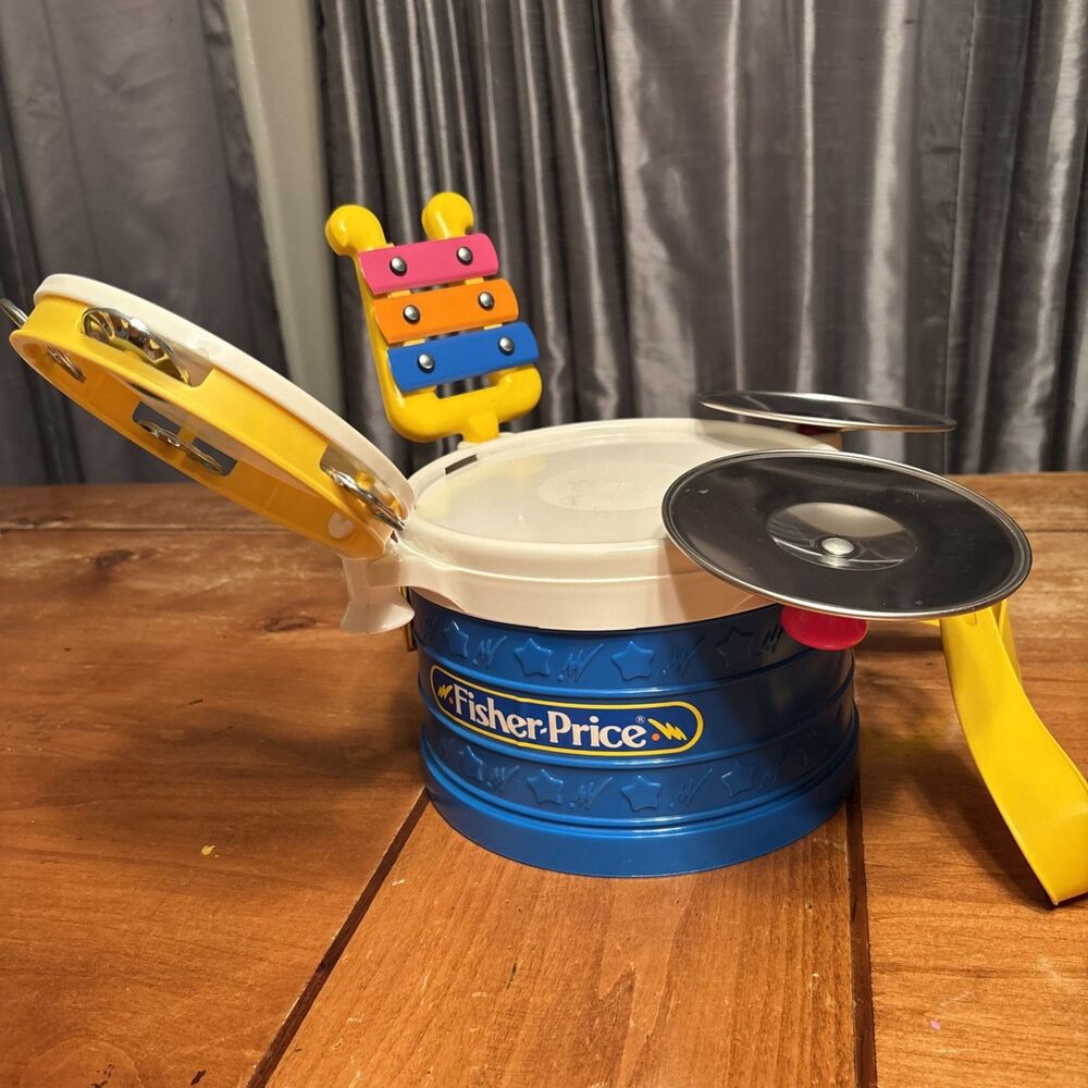 Fisher-Price 1980s Vintage Marching Band Drum Toy Set -Missing Mallets And Hat